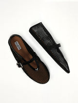 Ballet Fishnet Flats in Black Top View | ALAIA