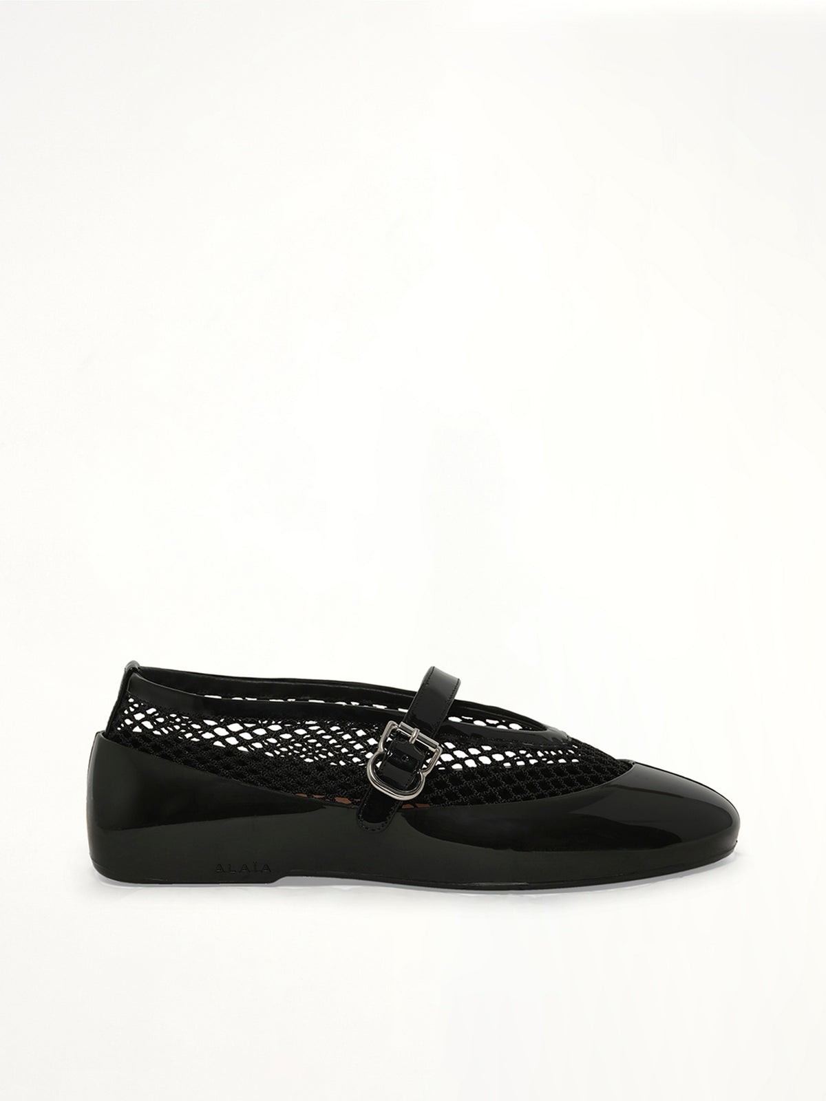 Ballet Fishnet & Rubber Flats in Black Side View | ALAIA