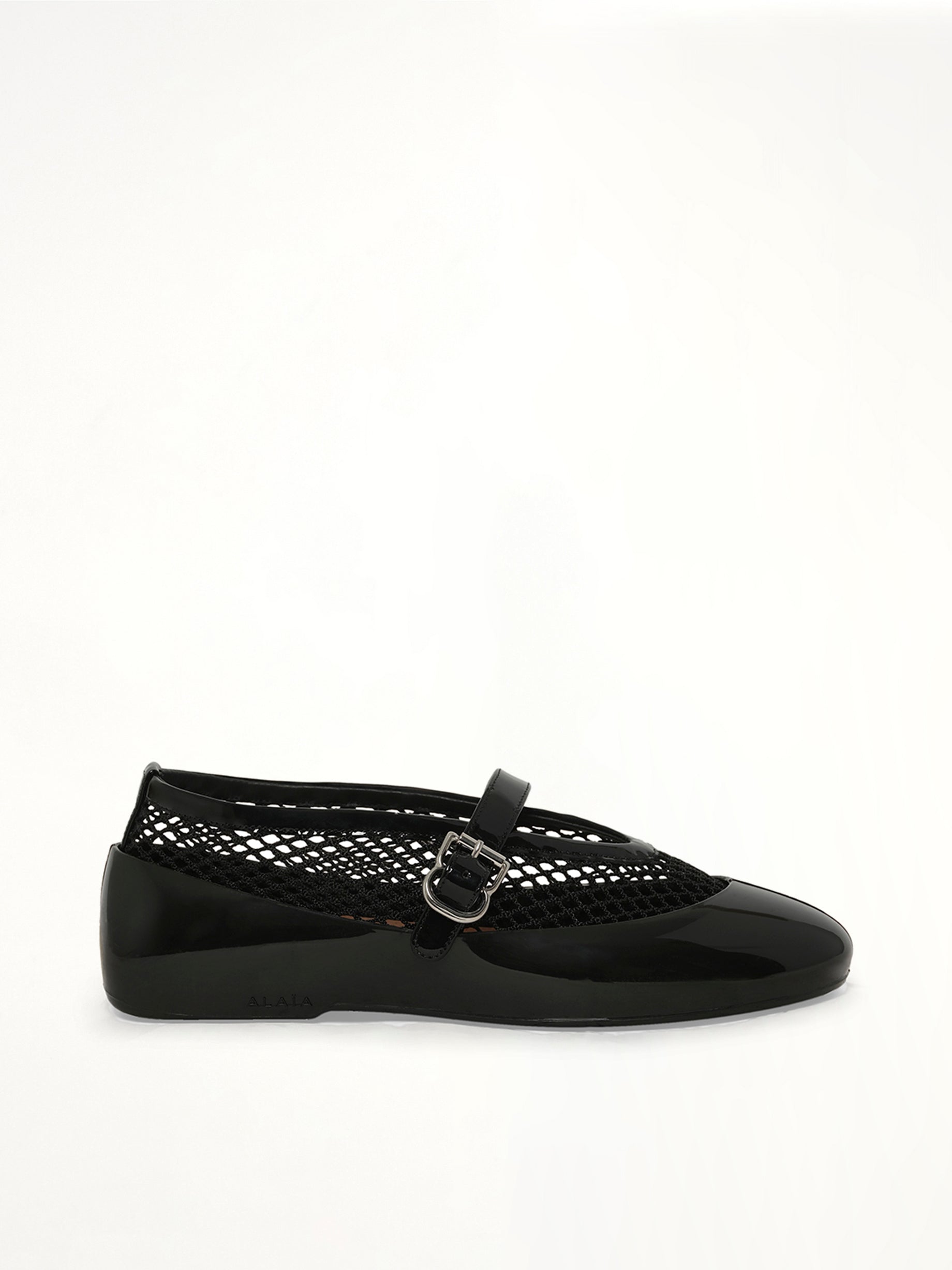 Ballet Fishnet & Rubber Flats in Black Side View | ALAIA