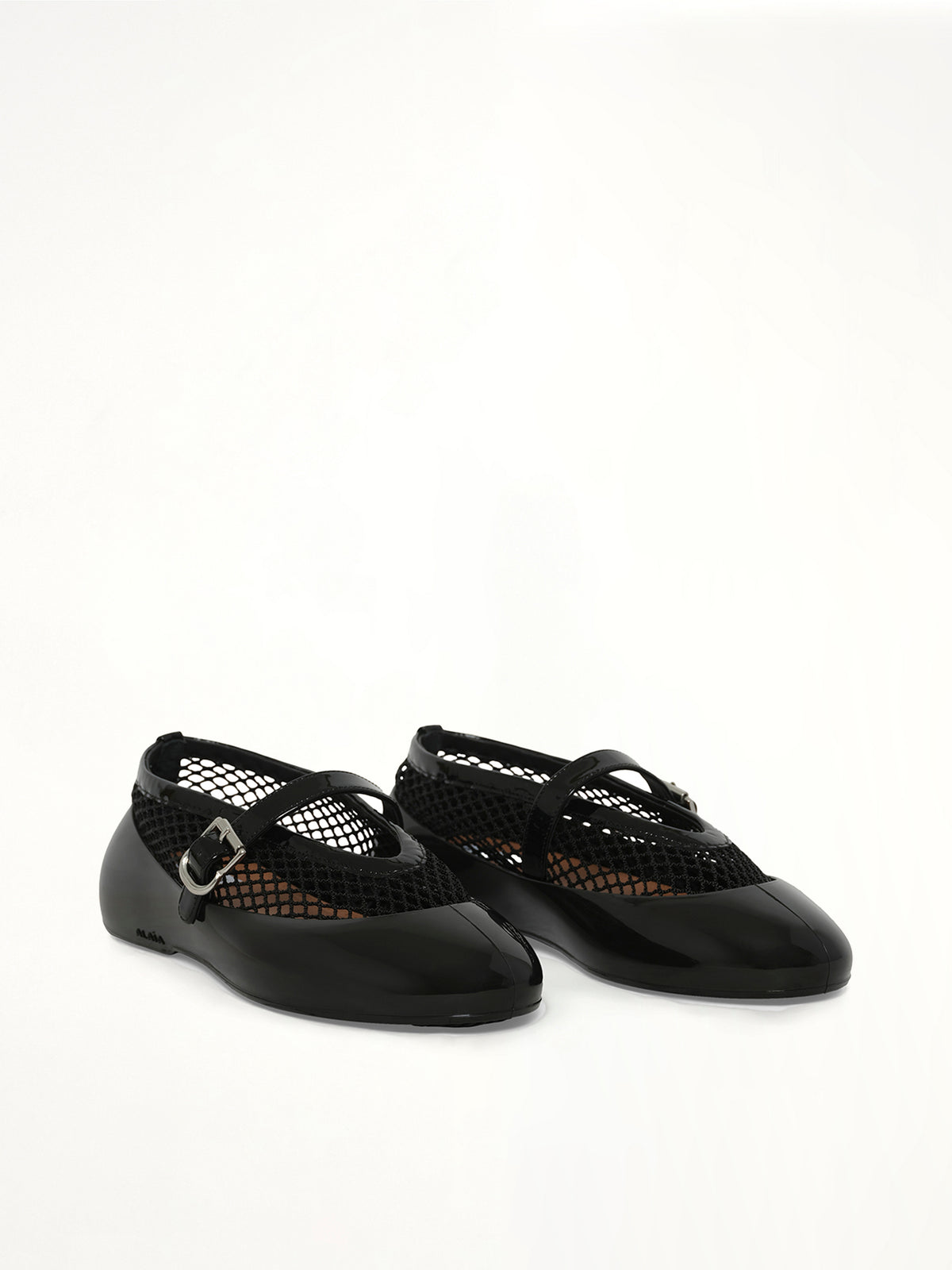 Ballet Fishnet & Rubber Flats in Black Front View | ALAIA