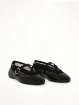 Ballet Fishnet & Rubber Flats in Black Front View | ALAIA
