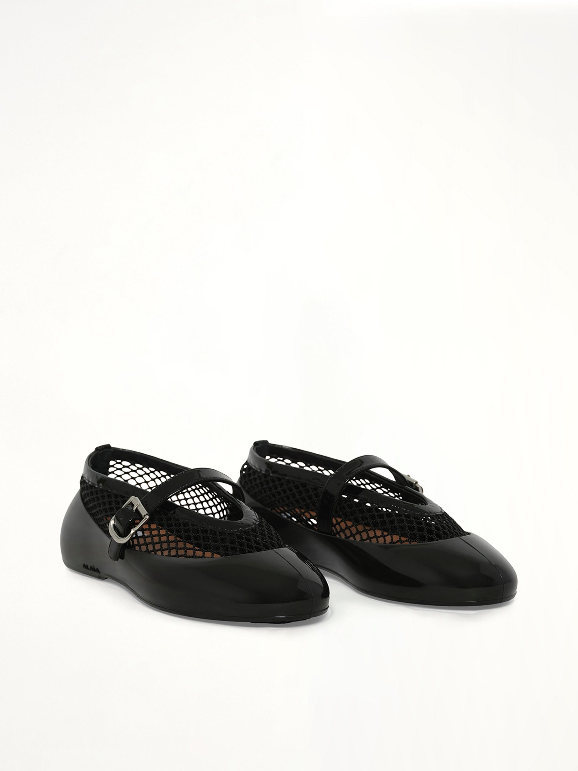 Ballet Fishnet & Rubber Flats in Black Front View | ALAIA