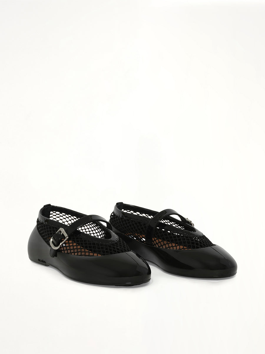 Ballet Fishnet & Rubber Flats in Black Front View | ALAIA