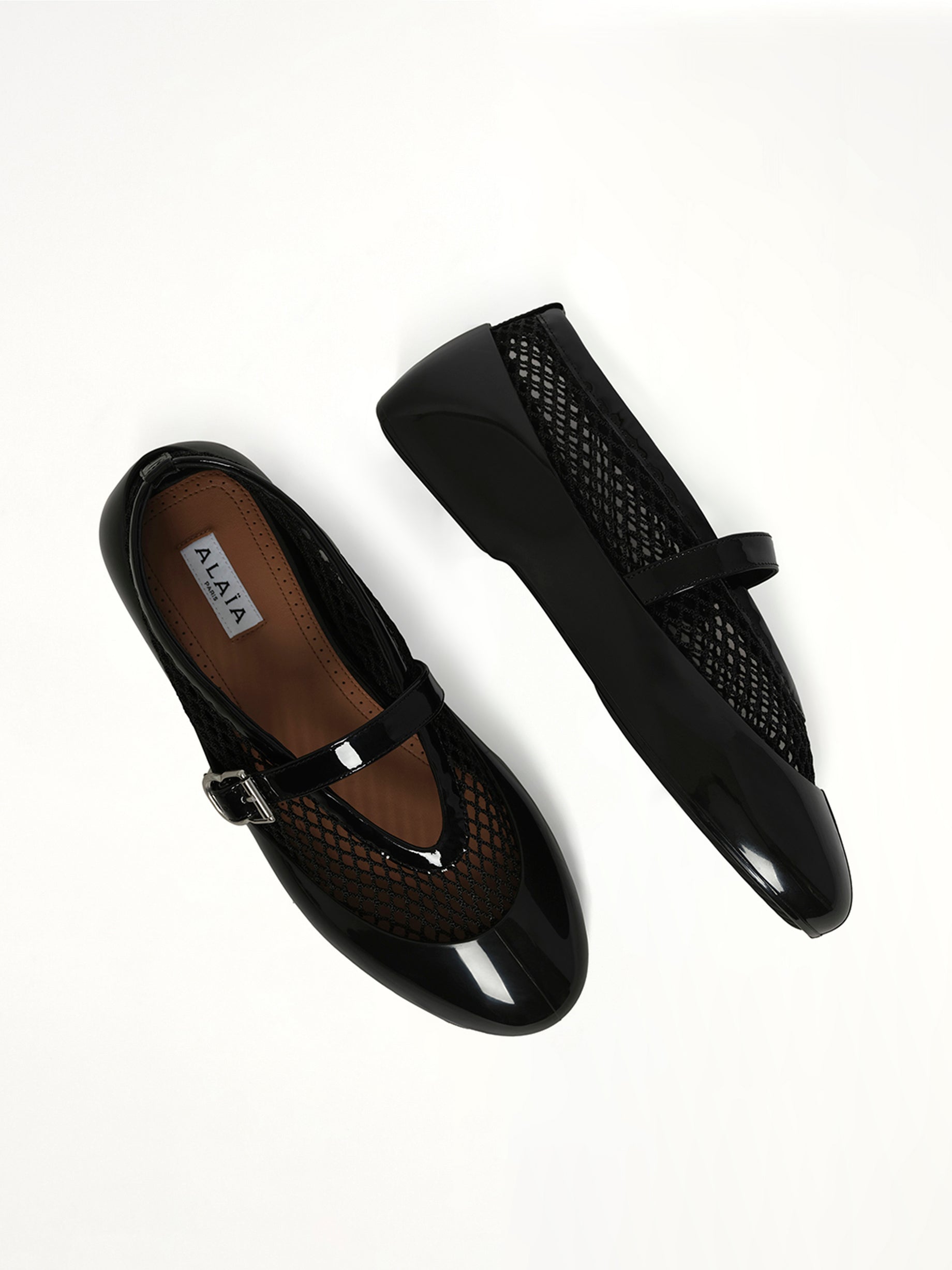 Ballet Fishnet & Rubber Flats in Black Top View | ALAIA