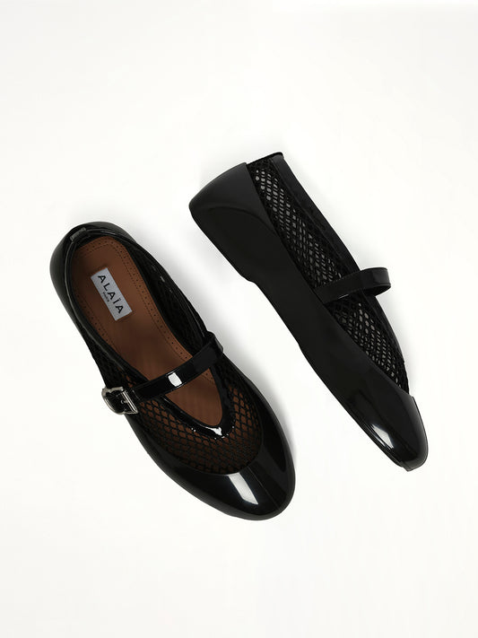 Ballet Fishnet & Rubber Flats in Black