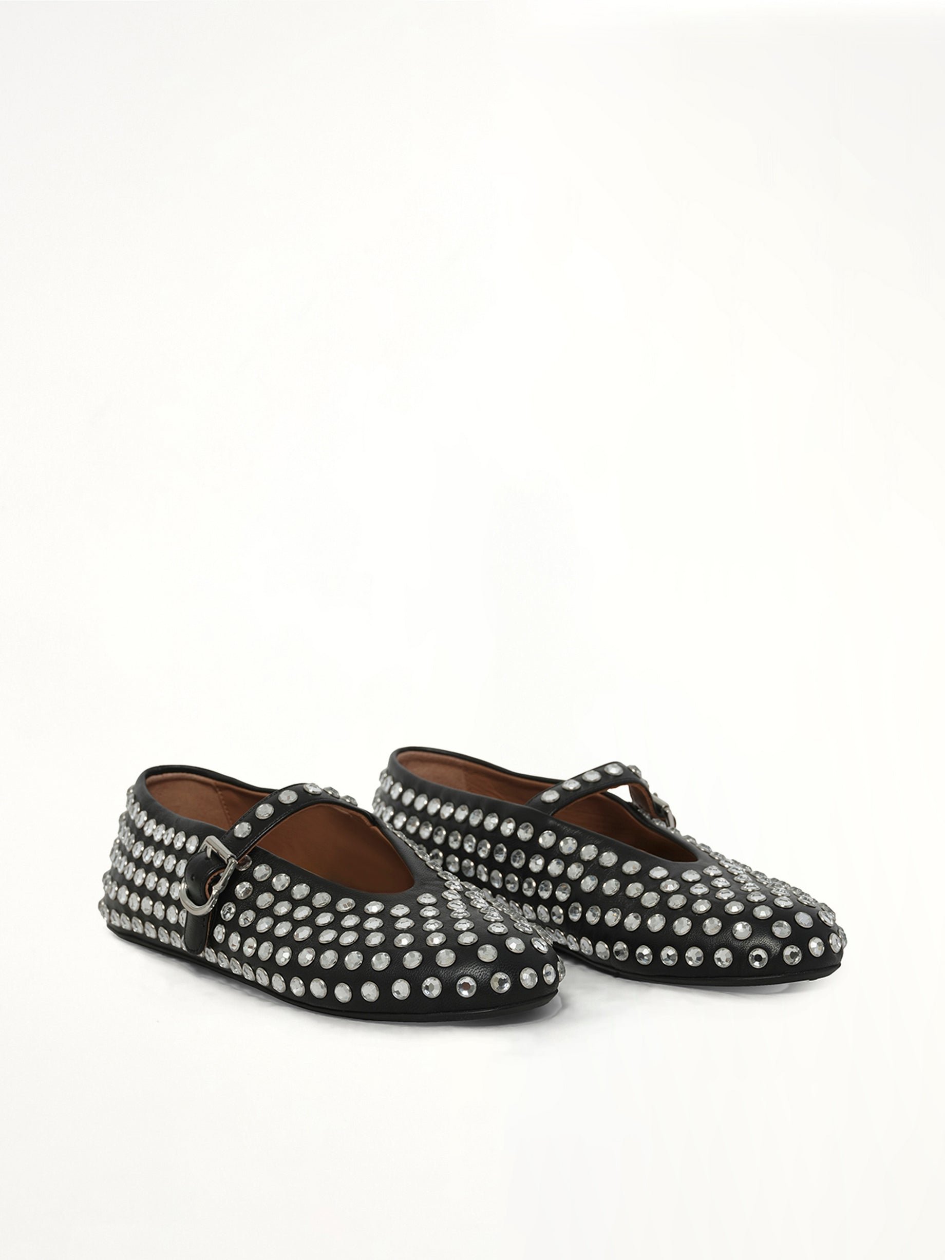 Strass Lambskin Ballet Flats in Black Front View | ALAIA