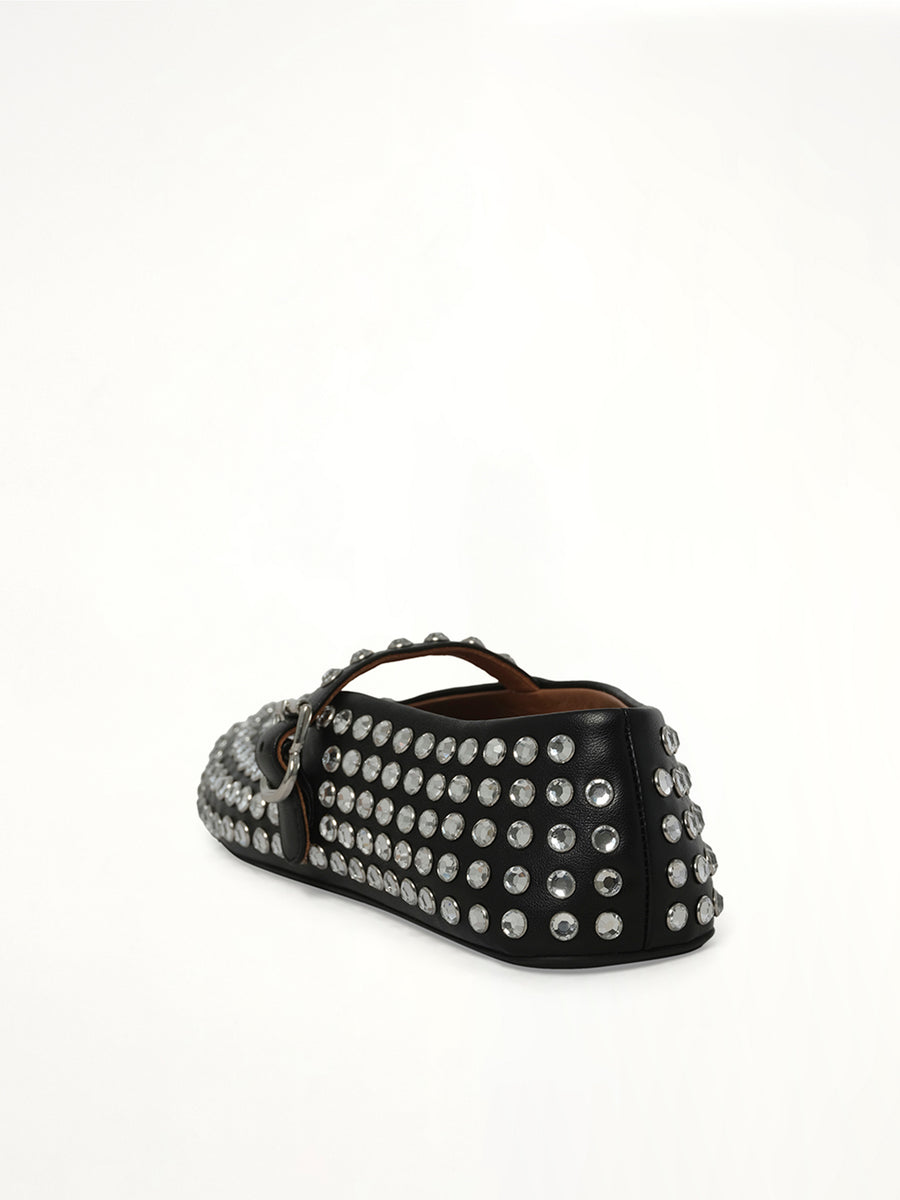 Strass Lambskin Ballet Flats in Black Back View | ALAIA