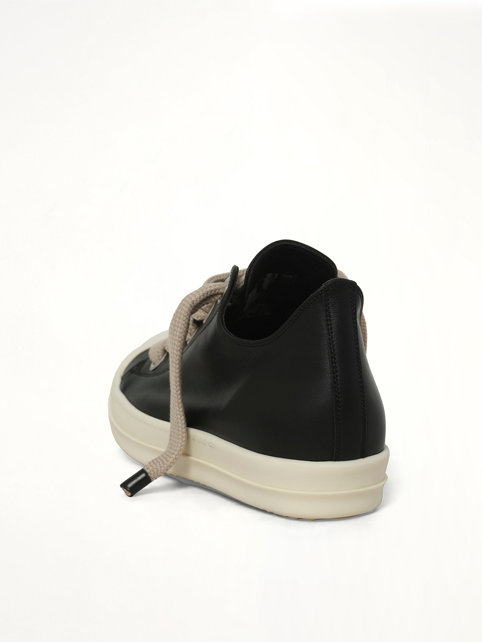 RICK OWENS Jumbolace Low Sneaks in Black/Milk Back View from MARAIS