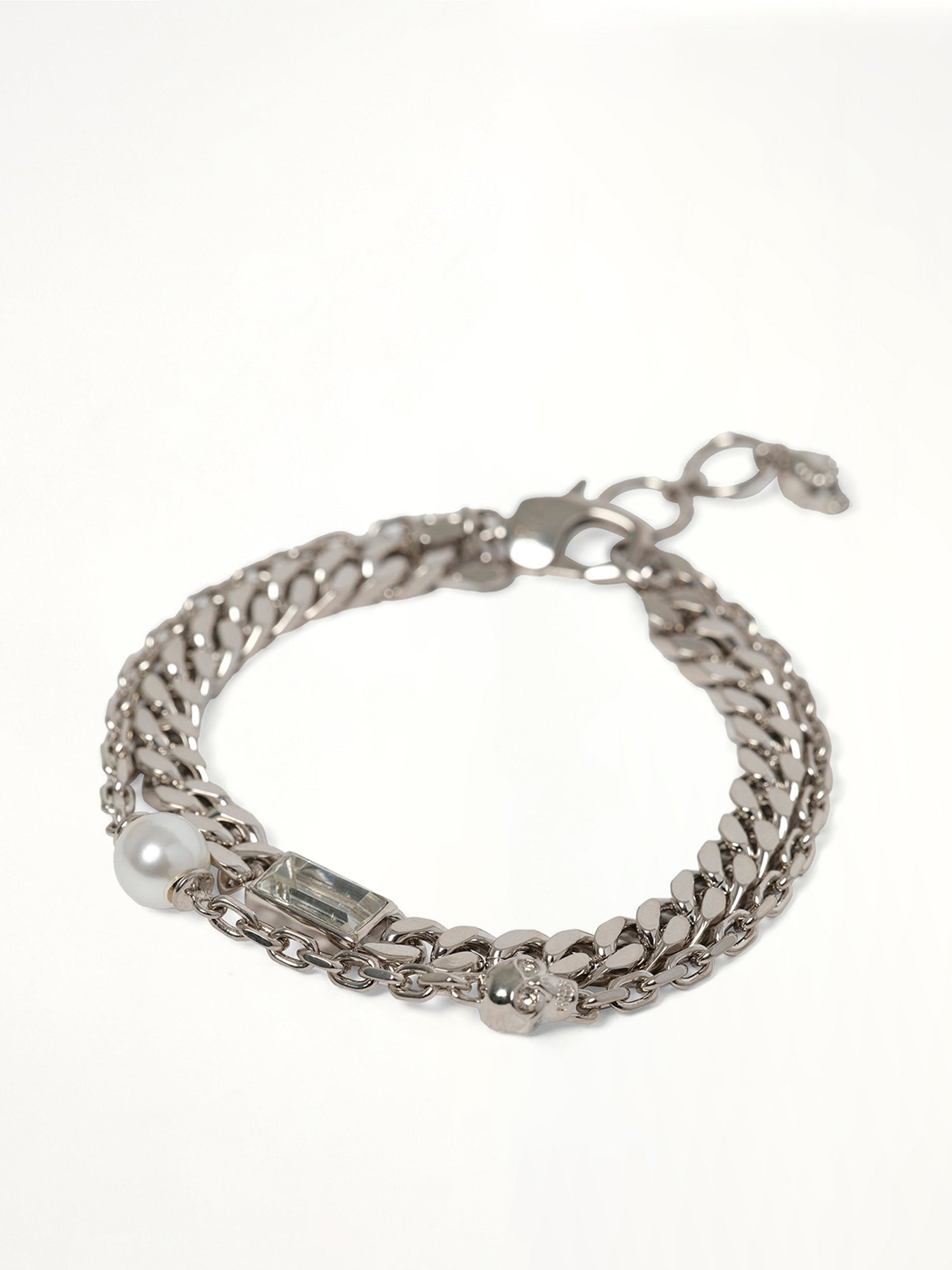 Skull & Pearl Bracelet in Silver