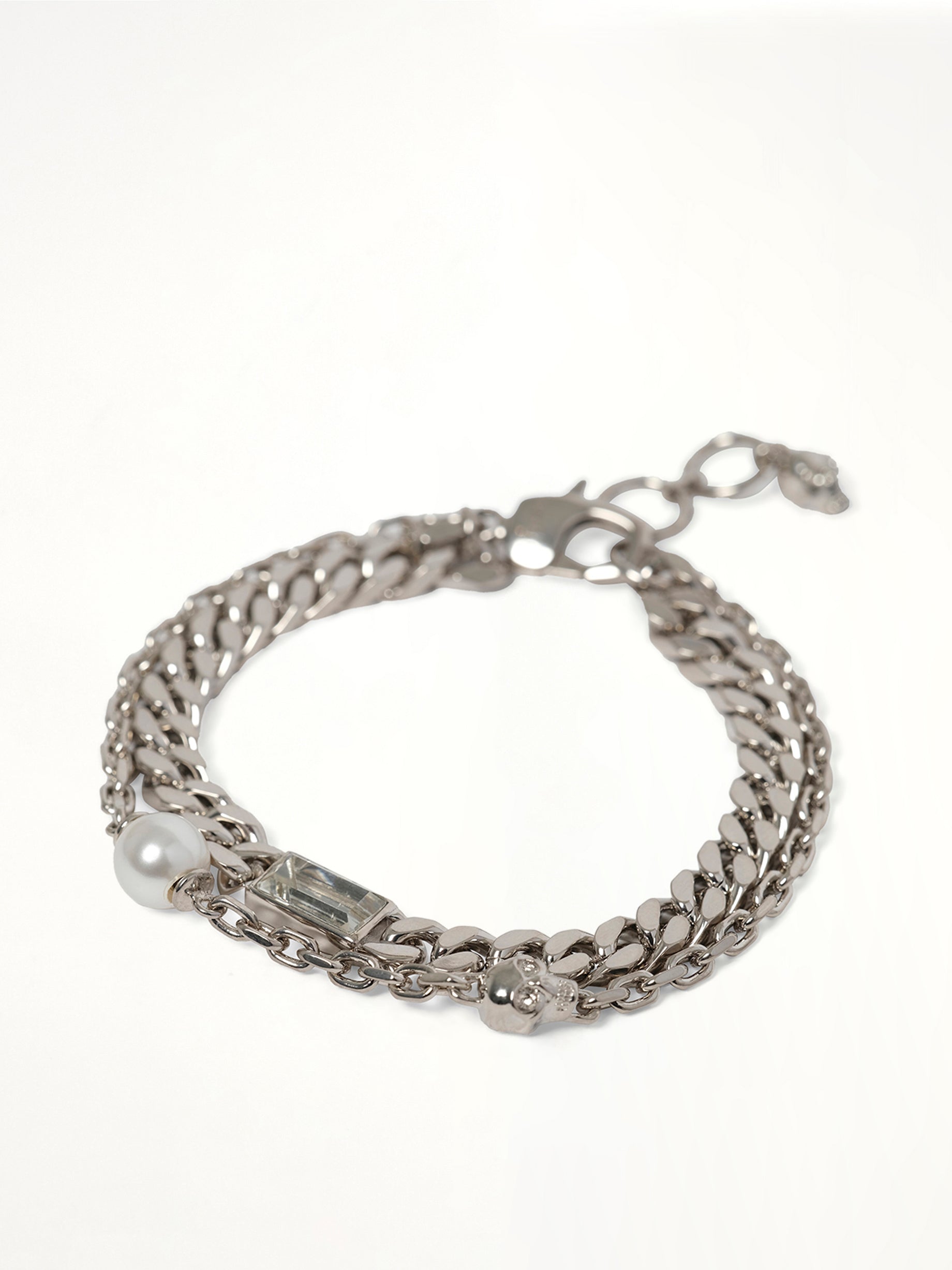 Skull & Pearl Bracelet in Silver