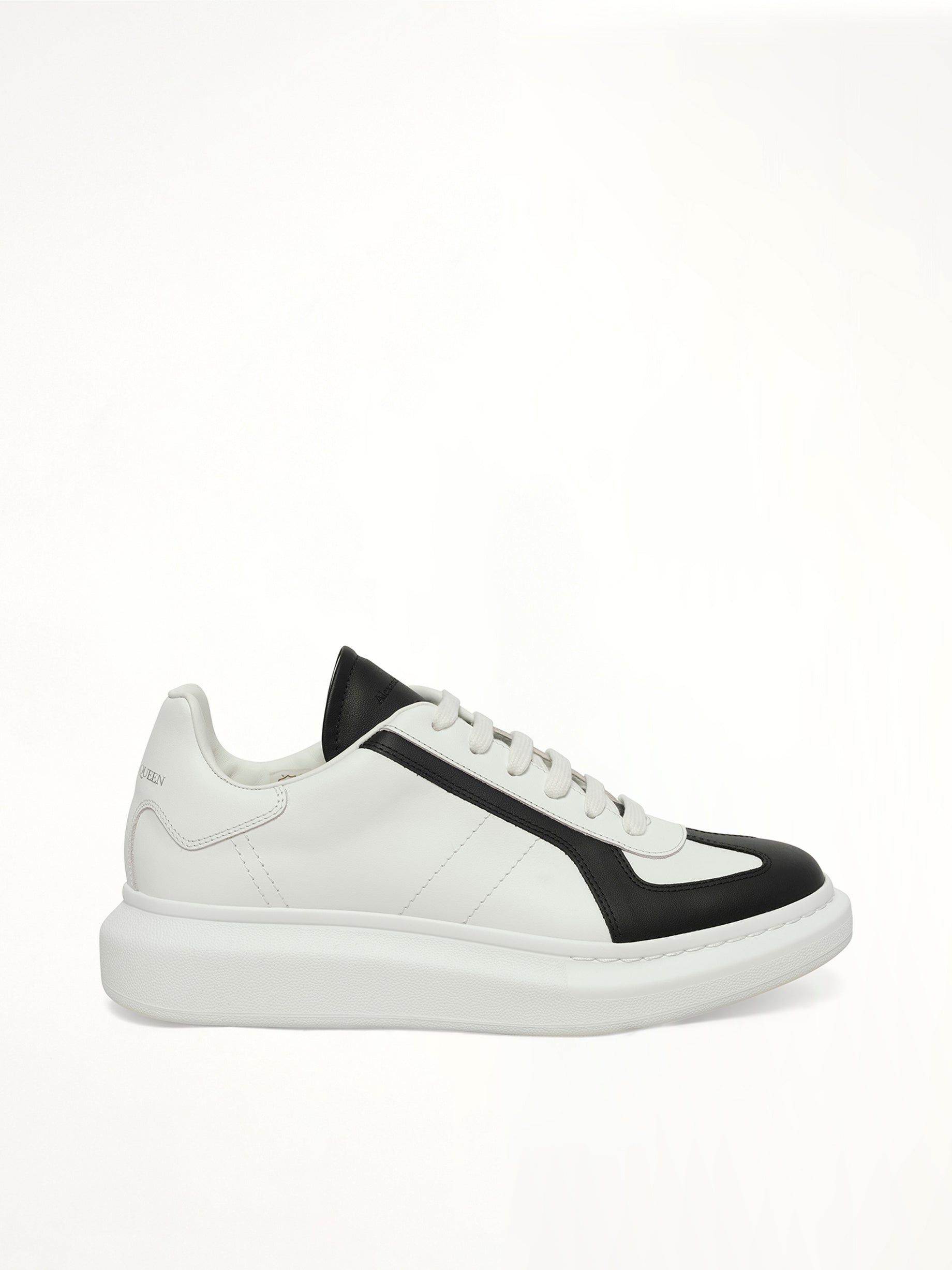 Larry Oversized Sneaker in White/Black/Latte Side View | ALEXANDER MCQUEEN