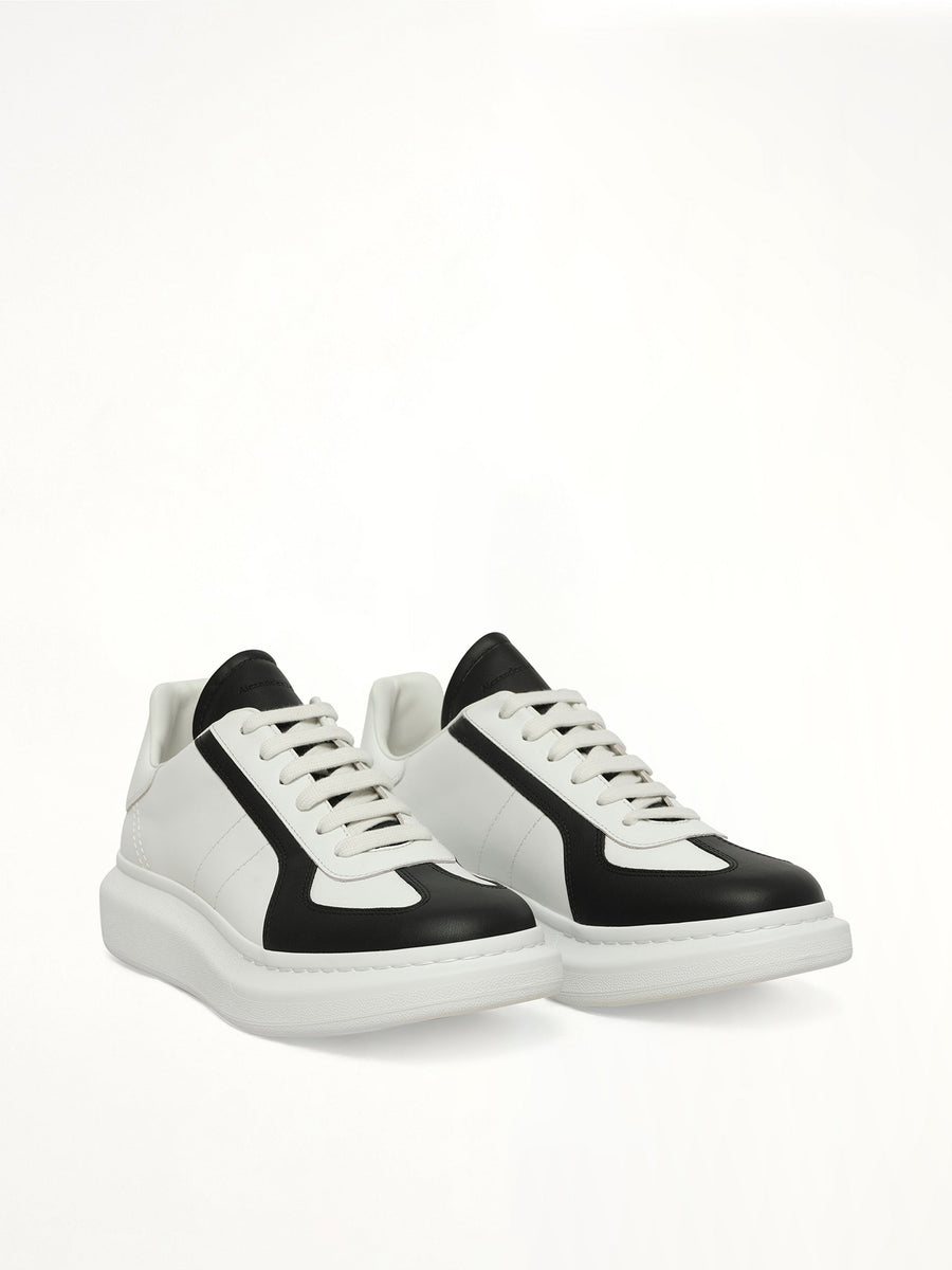 Larry Oversized Sneaker in White/Black/Latte Front View | ALEXANDER MCQUEEN