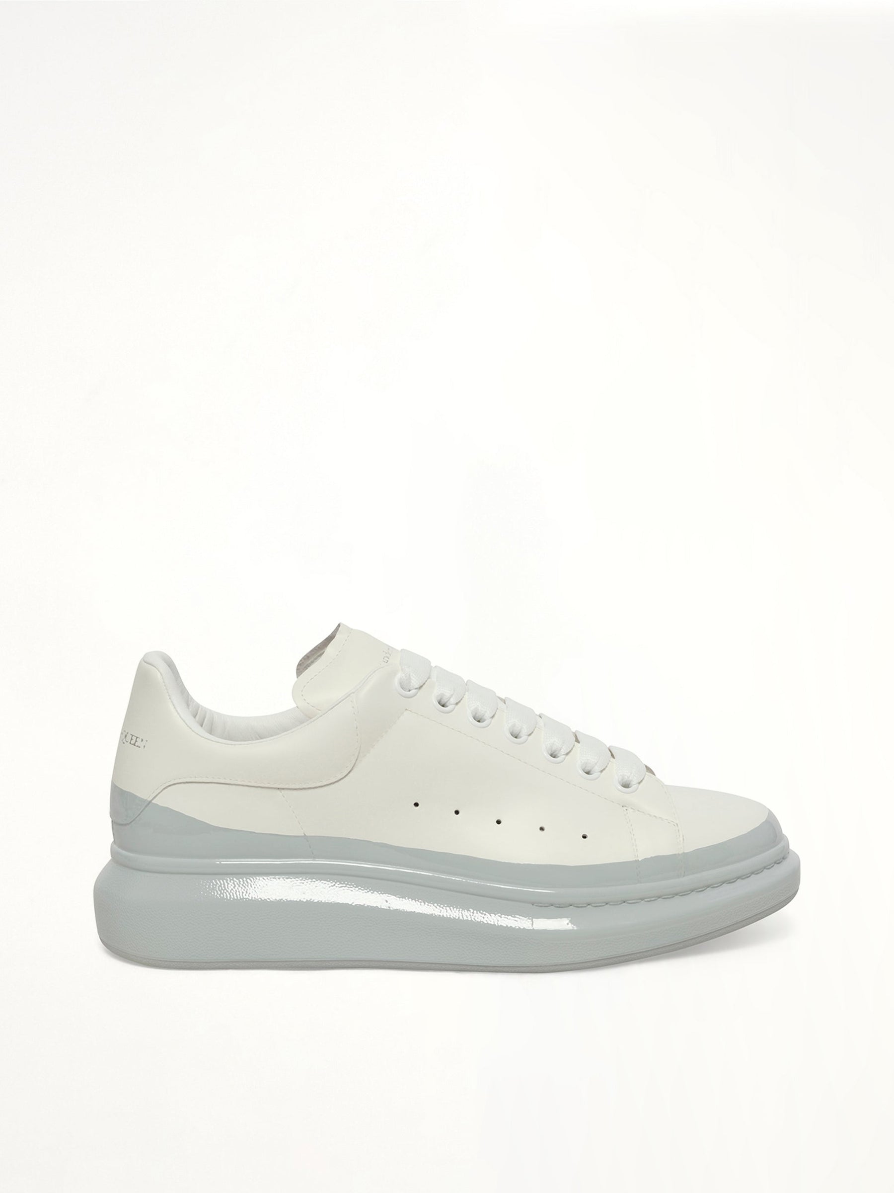 Larry Oversized Sneaker in White/Ice Blue Side View | ALEXANDER MCQUEEN