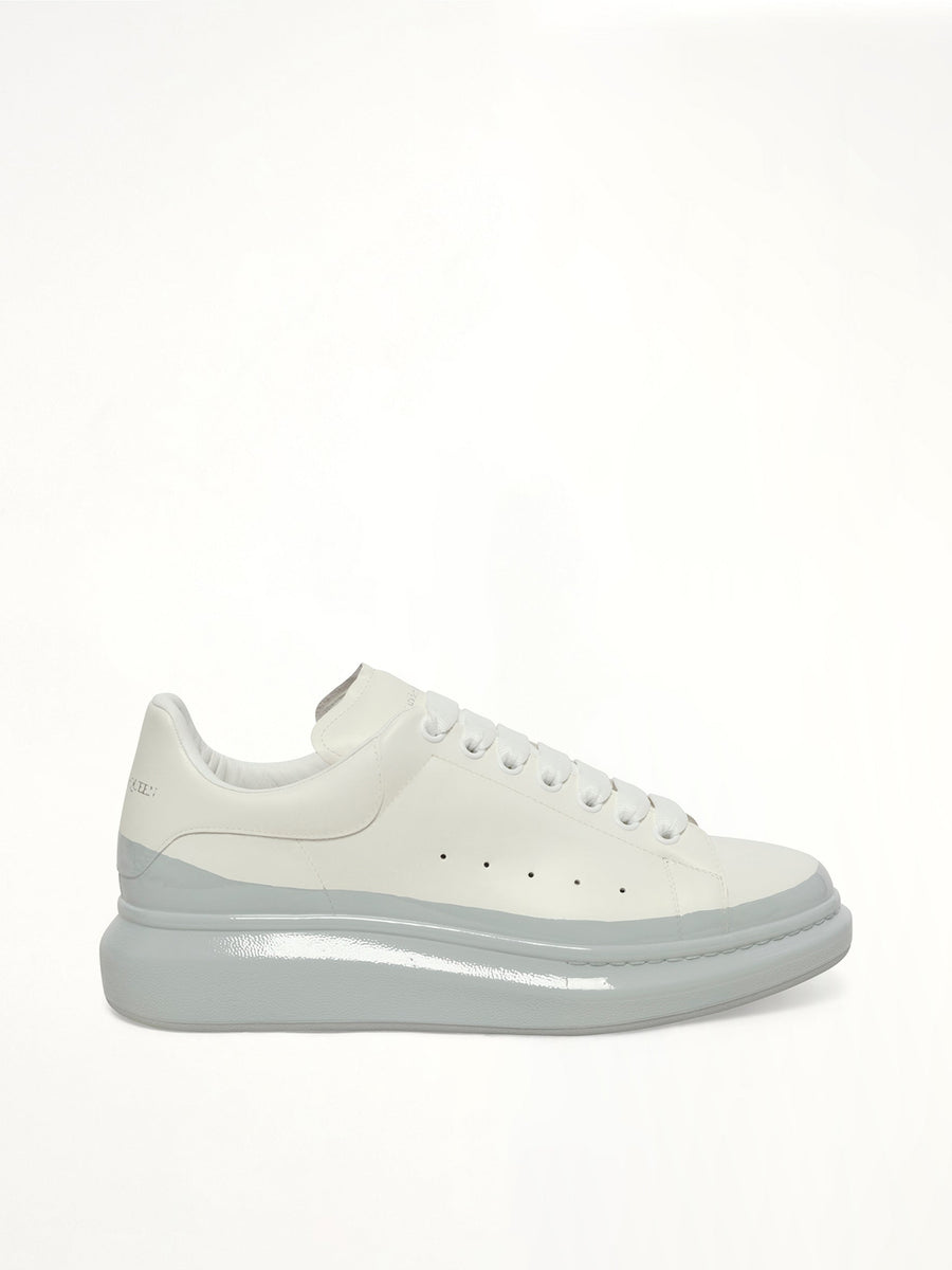 Larry Oversized Sneaker in White/Ice Blue Side View | ALEXANDER MCQUEEN