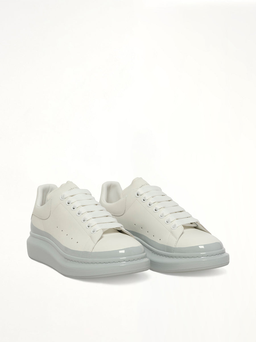 Larry Oversized Sneaker in White/Ice Blue Front View | ALEXANDER MCQUEEN
