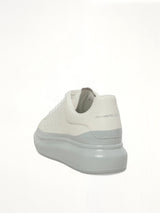 Larry Oversized Sneaker in White/Ice Blue Back View | ALEXANDER MCQUEEN