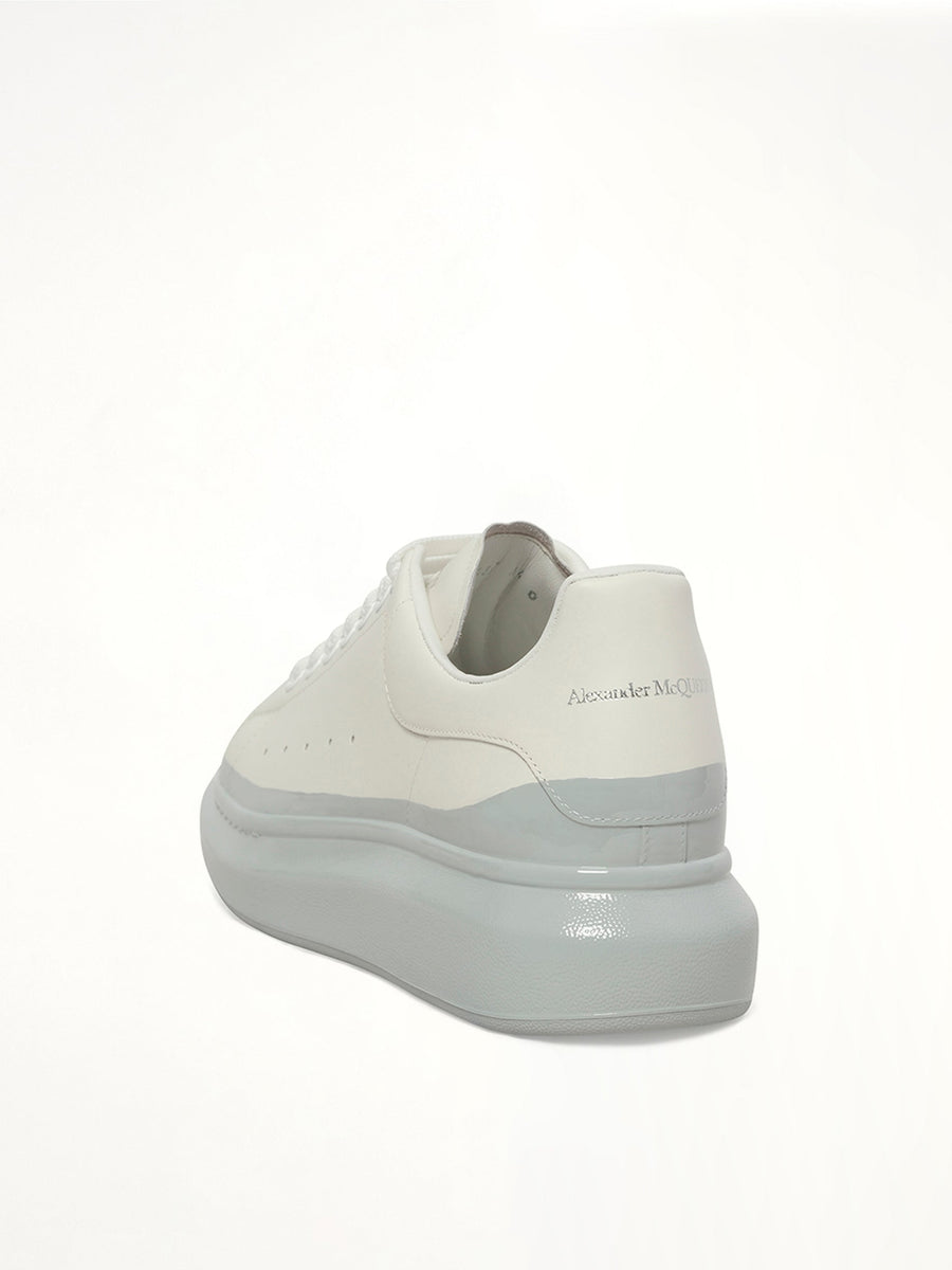 Larry Oversized Sneaker in White/Ice Blue Back View | ALEXANDER MCQUEEN