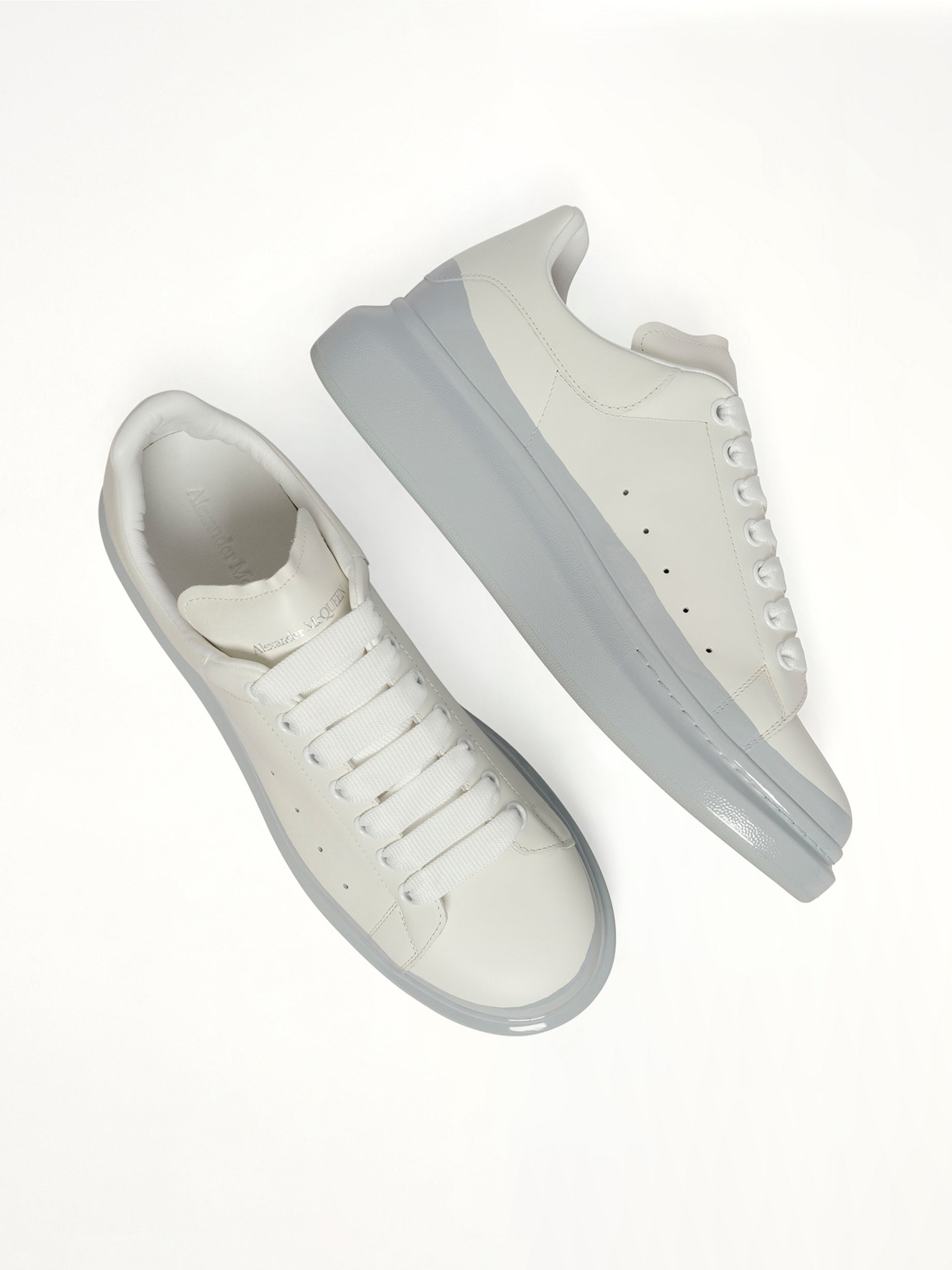 Larry Oversized Sneaker in White/Ice Blue Top View | ALEXANDER MCQUEEN