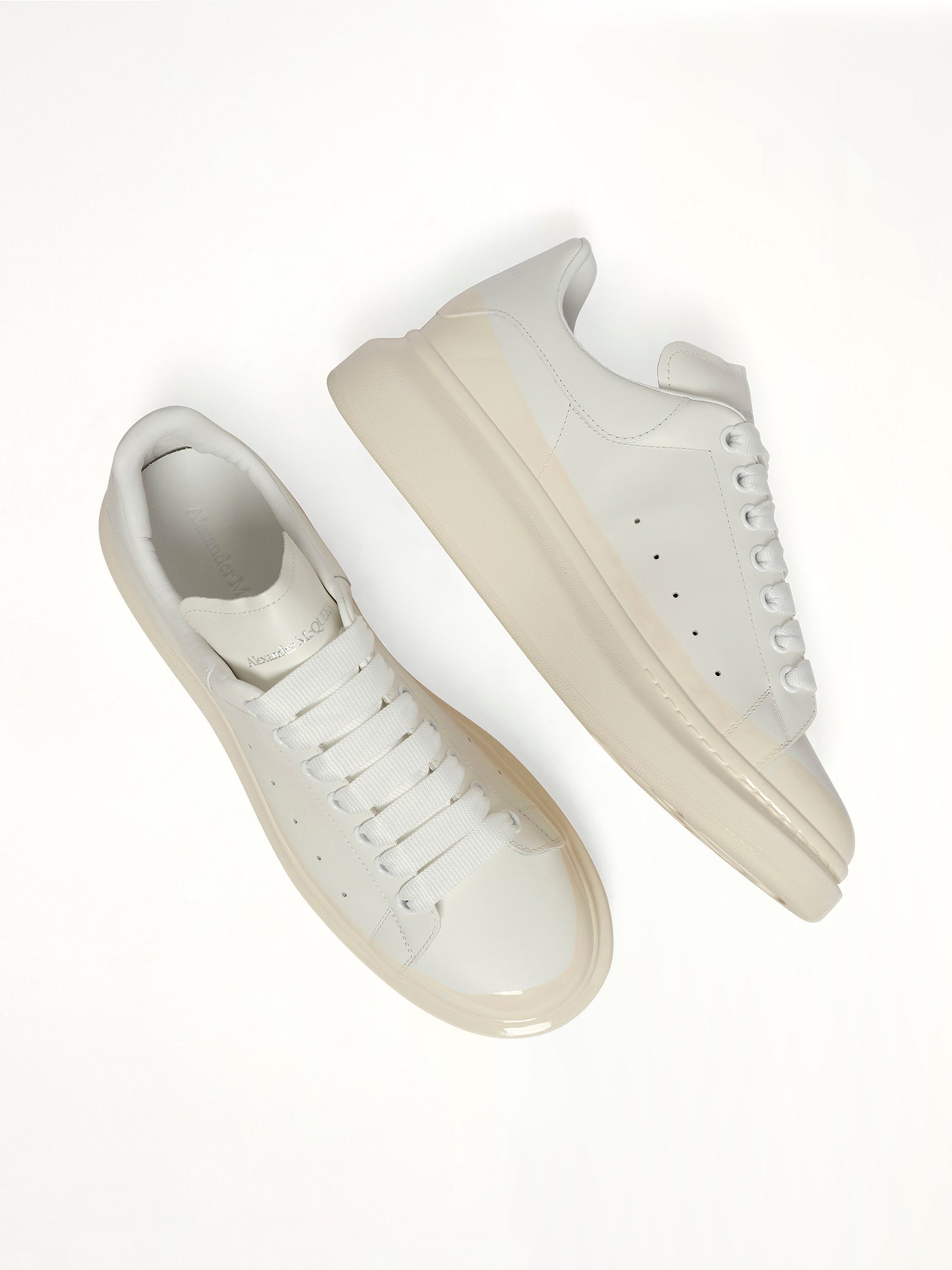 Larry Oversized Sneaker in White/Latte Top View | ALEXANDER MCQUEEN