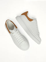 Larry Oversized Sneaker in White/Tan Top View | ALEXANDER MCQUEEN