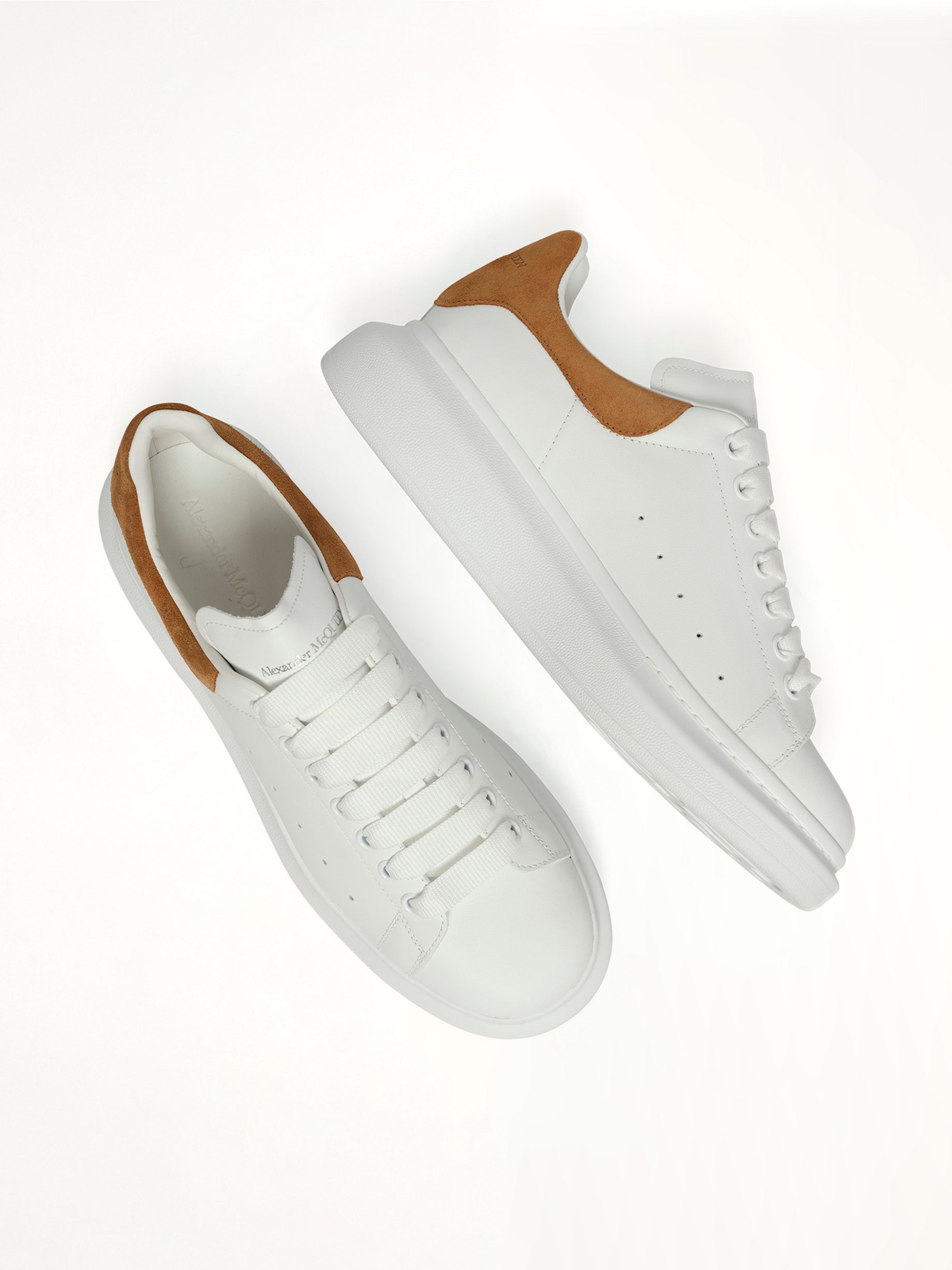 Larry Oversized Sneaker in White/Tan Top View | ALEXANDER MCQUEEN