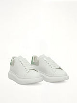 Larry Oversized Heel Sneaker in White/Green Crystal Front View | ALEXANDER MCQUEEN