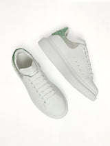 Larry Oversized Heel Sneaker in White/Green Crystal Top View | ALEXANDER MCQUEEN