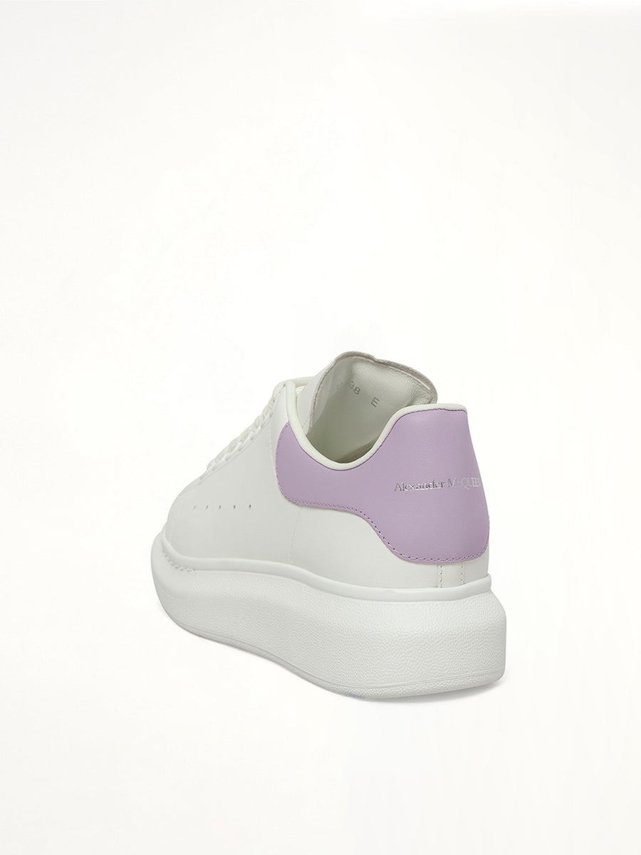Larry Oversized Sneaker in White/Lilac Back View | ALEXANDER MCQUEEN