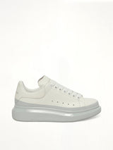 Womens Larry Oversized Sneaker in White/Ice Blue Side View | ALEXANDER MCQUEEN