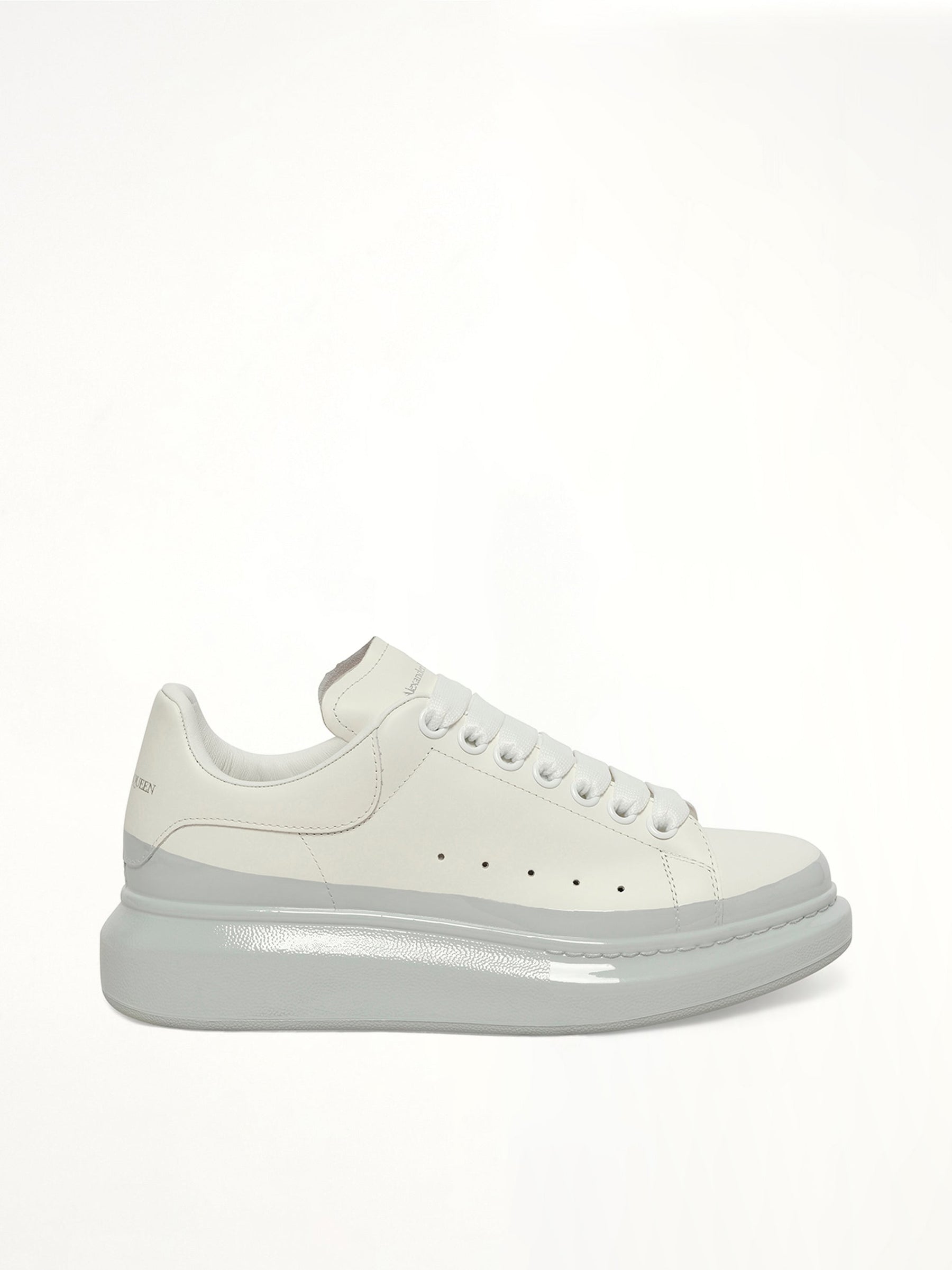 Womens Larry Oversized Sneaker in White/Ice Blue Side View | ALEXANDER MCQUEEN
