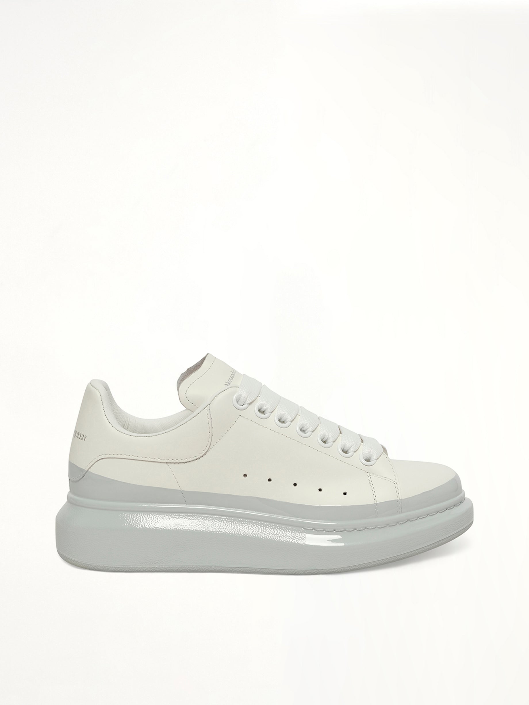 Womens Larry Oversized Sneaker in White/Ice Blue Side View | ALEXANDER MCQUEEN