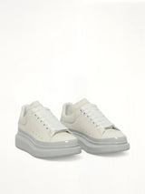 Womens Larry Oversized Sneaker in White/Ice Blue Front View | ALEXANDER MCQUEEN