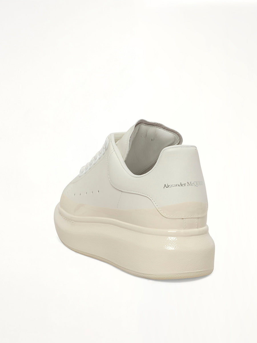Womens Larry Oversized Sneaker in White/Tan Back View | ALEXANDER MCQUEEN