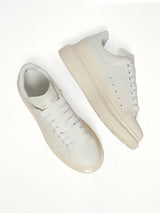 Womens Larry Oversized Sneaker in White/Tan Top View | ALEXANDER MCQUEEN