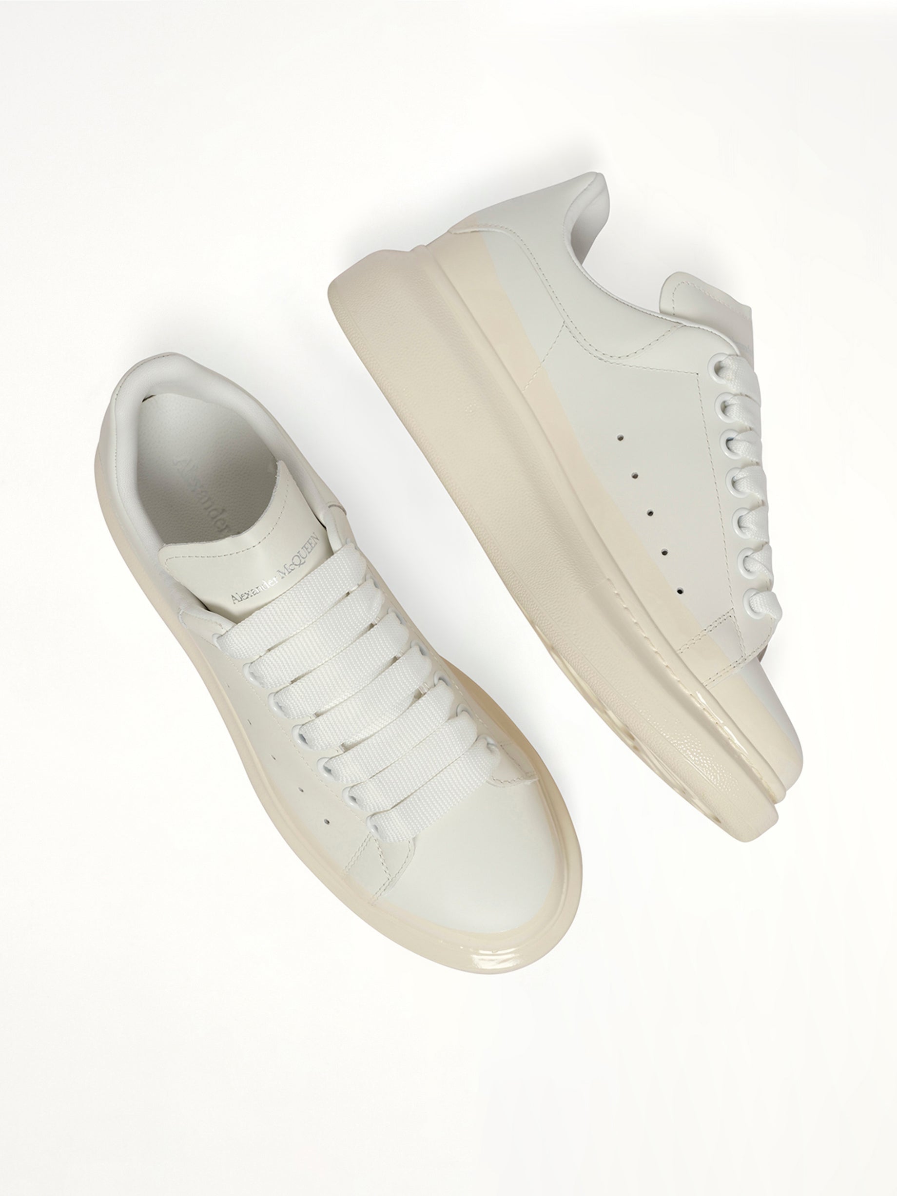 Womens Larry Oversized Sneaker in White/Tan Top View | ALEXANDER MCQUEEN