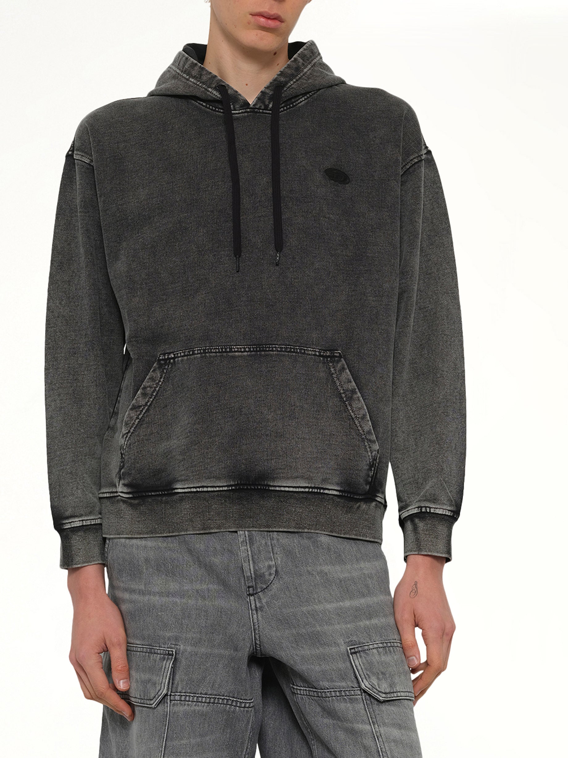DIESEL S-BOXT-HOOD-DEN Hoodie in Grey Detail Shot from MARAIS