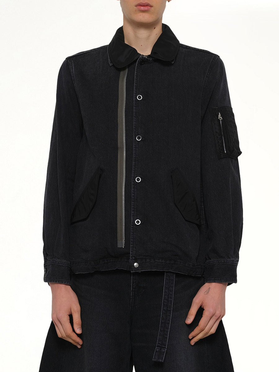Denim x Nylon Twill Blouson in Black