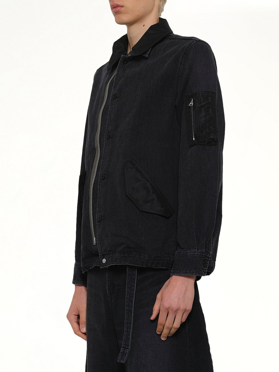 Denim x Nylon Twill Blouson in Black