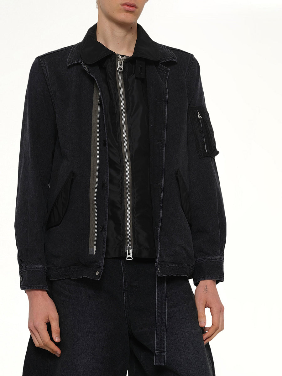 Denim x Nylon Twill Blouson in Black