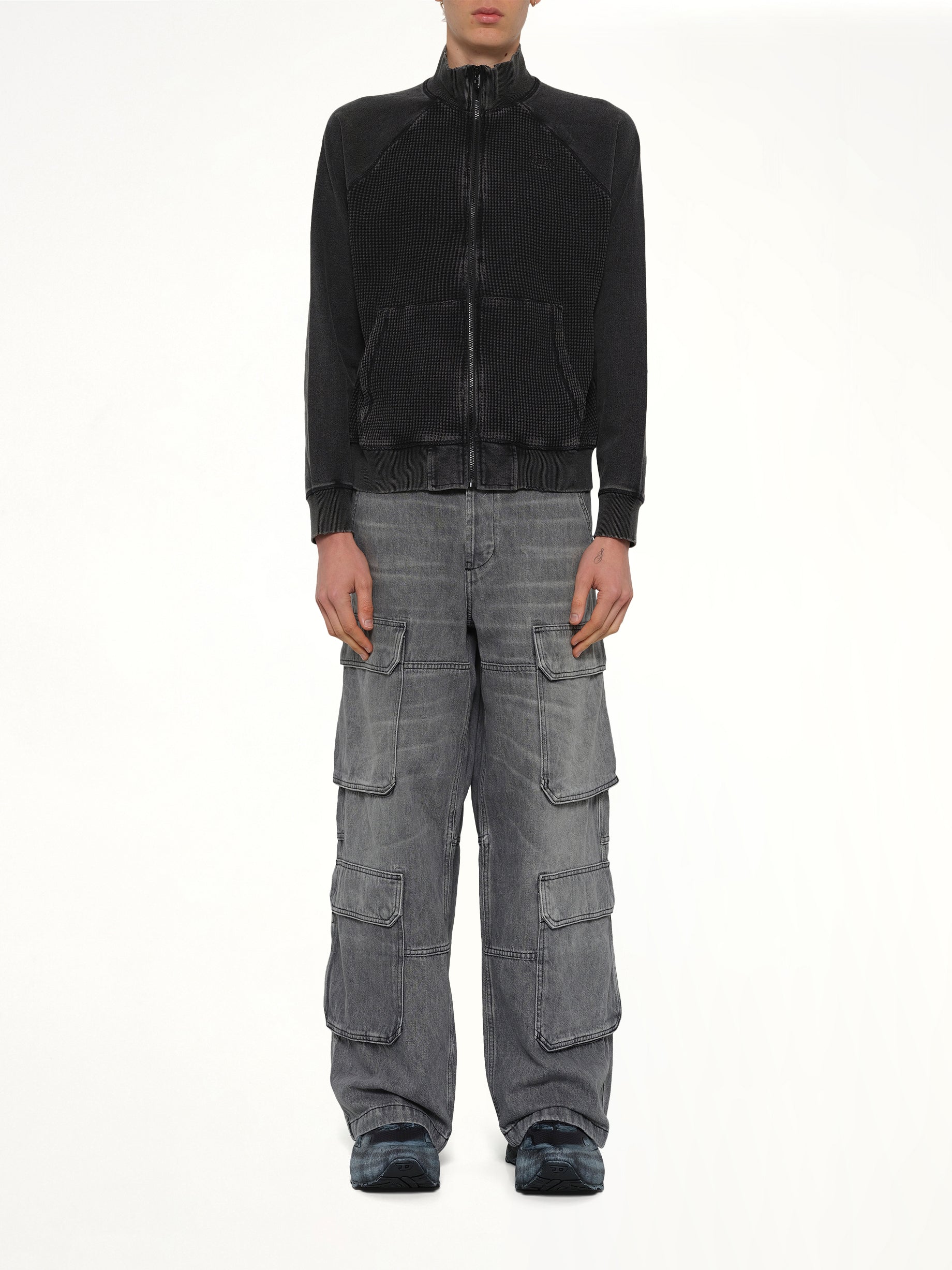 DIESEL S-WAFY-ZIP-RAG Jacket in Black Model View from MARAIS