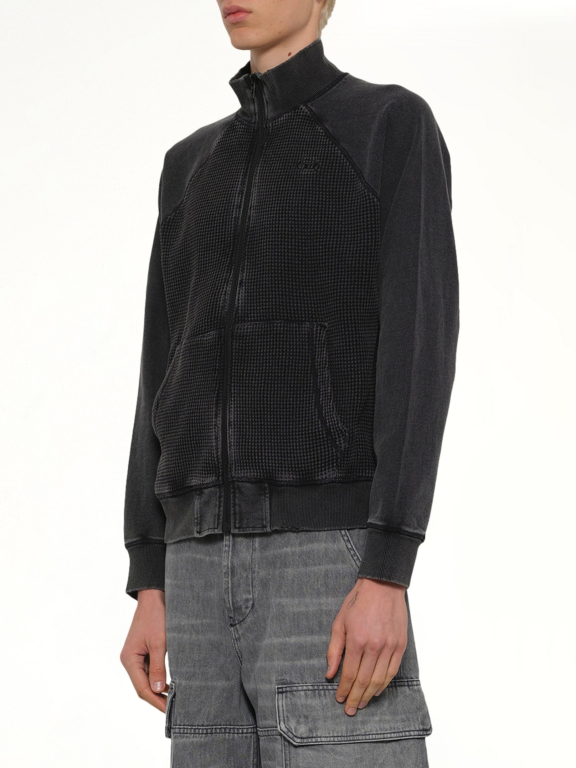 DIESEL S-WAFY-ZIP-RAG Jacket in Black Side View from MARAIS