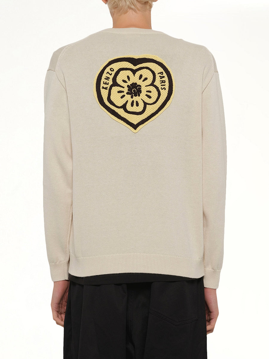 Kenzo Boke Heart Cardigan in Ecru
