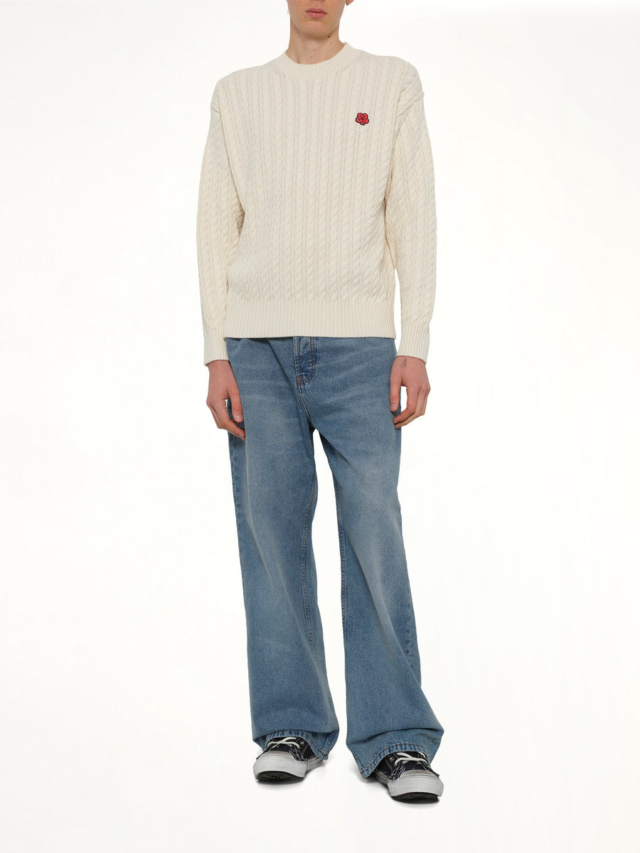 Boke Flower Cable Knit Jumper in Ecru