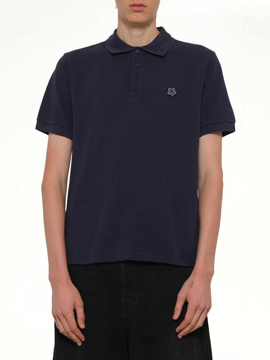 Gots Boke Flower Embroidered Slim Polo in Navy Blue NAVY / S