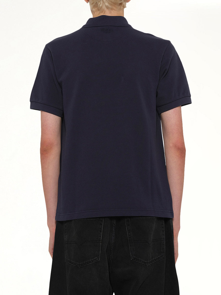 Gots Boke Flower Embroidered Slim Polo in Navy Blue