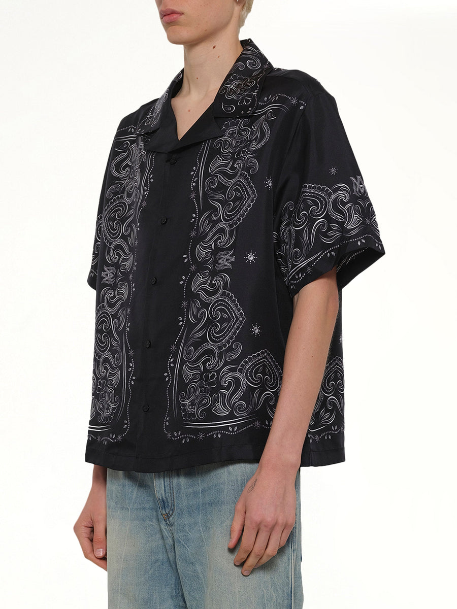 Bandana Paint Oversized Bowling Shirt in Black