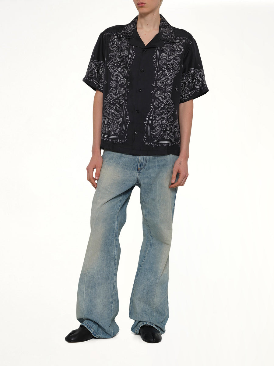 Bandana Paint Oversized Bowling Shirt in Black