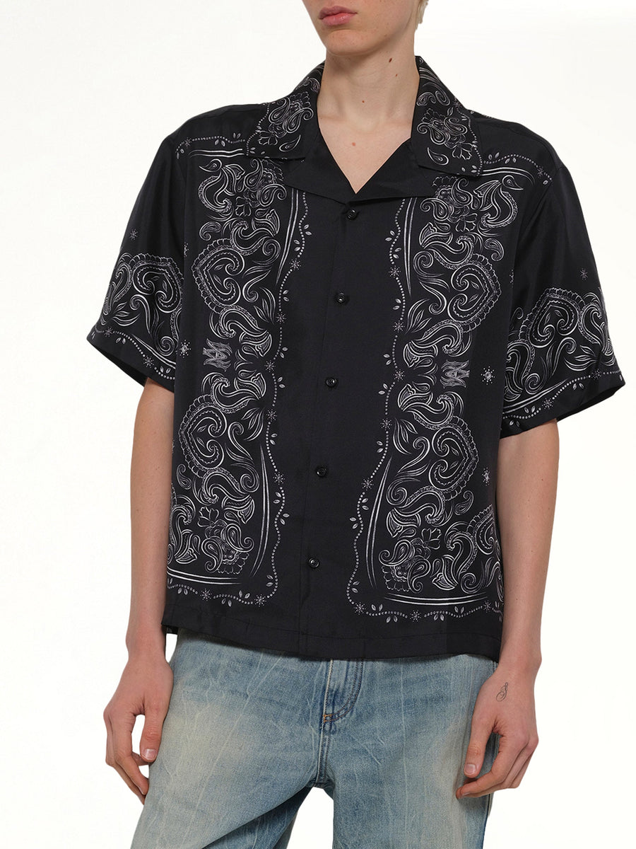 Bandana Paint Oversized Bowling Shirt in Black