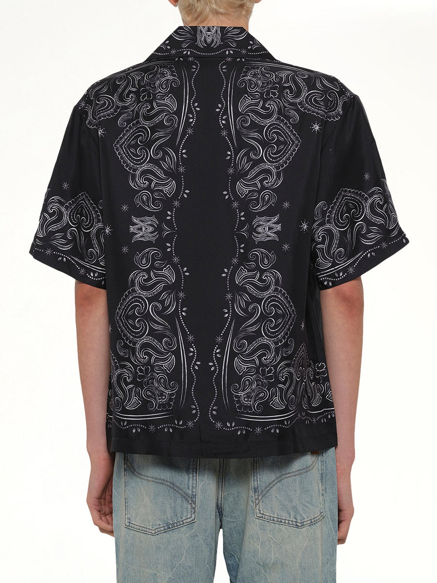 Bandana Paint Oversized Bowling Shirt in Black