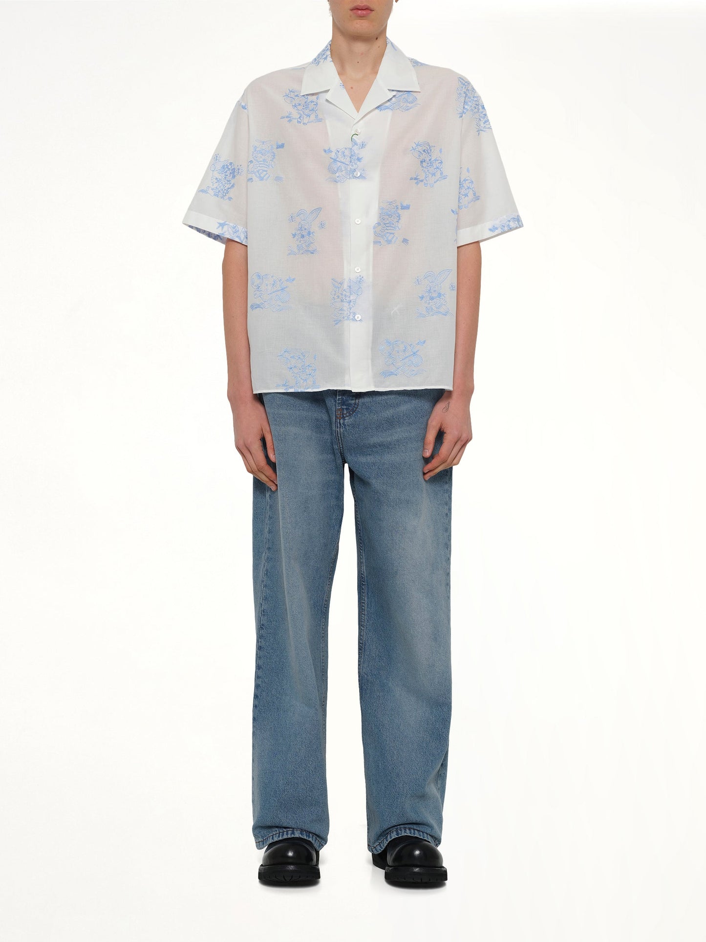 Kenzo Cartoon Hawaiian Short Sleeve Shirt in White